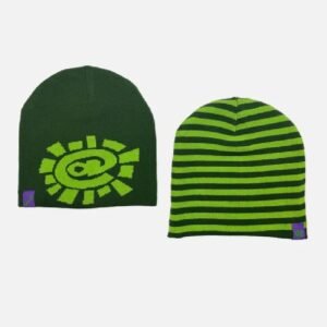 Adwysd Reversible No Cuff Stripe Green Beanie