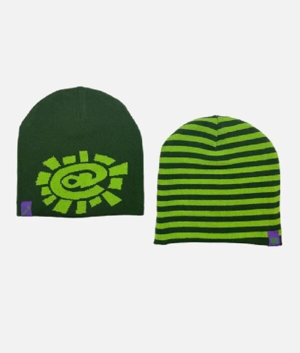 Adwysd Reversible No Cuff Stripe Green Beanie