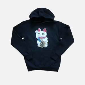 Adwysd Always Maneki Neko Black Hoodie